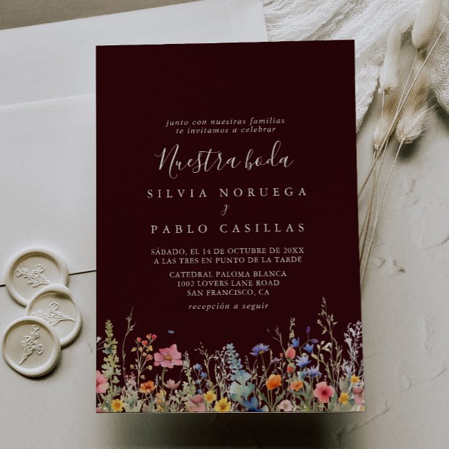 Invitation Rustic Meadow Botanical Nuestra Boda Wedding (Créateur téléchargé)