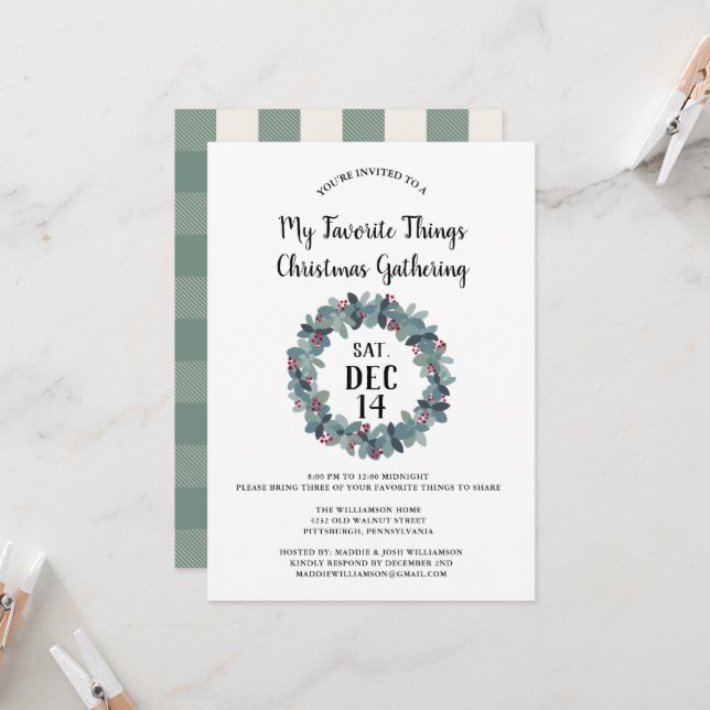 Invitation Rustic Mes Choses Favorites Noël Fête Invitat (Devant/Arrière en situation)
