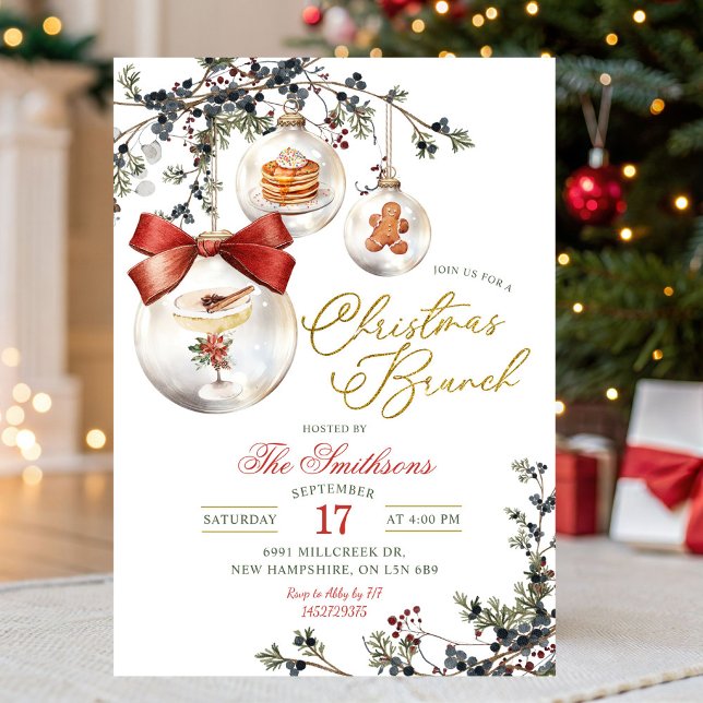 Invitation Rustic Minimalist Baubles Christmas Brunch (Créateur téléchargé)