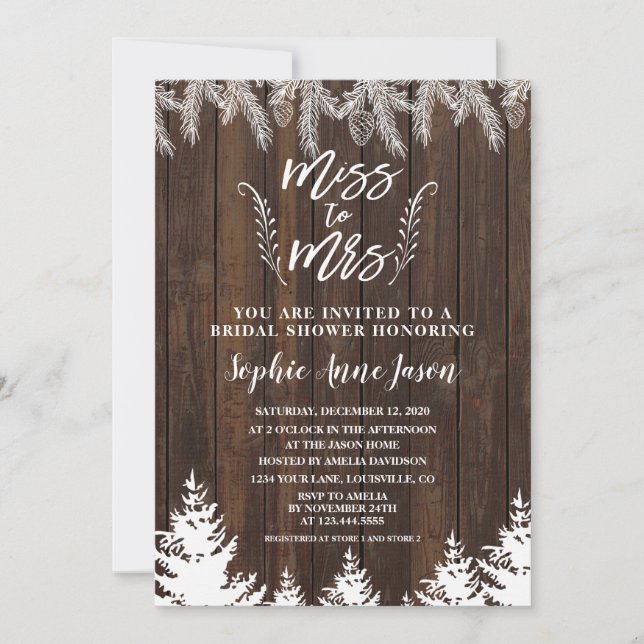 Invitation Rustic Miss À Mme Fête des mariées Des Pins De Boi (Devant)