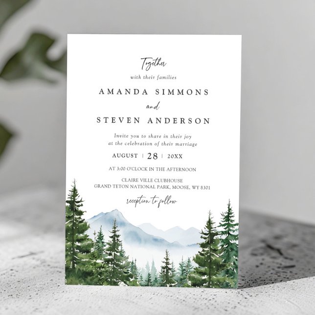 Invitation Rustic Mountain À feuillage persistant Pine Mariag (Créateur téléchargé)