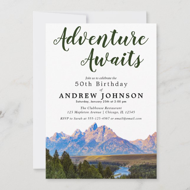 Invitation Rustic Mountain Adventure attend la fête d'anniver (Devant)