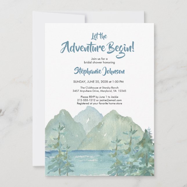 Invitation Rustic Mountain Adventure Watercolor Fête des mari (Devant)