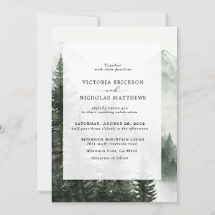 Invitation Rustic Mountain Forest Evergreen Tree Wedding