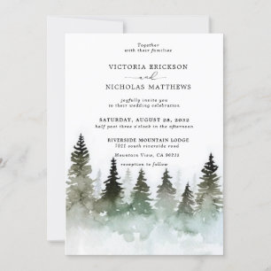 Invitation Rustic Mountain Forest Evergreen Tree Wedding