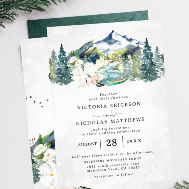 Invitation Rustic Mountain Forest Evergreen Tree Wedding (Créateur téléchargé)