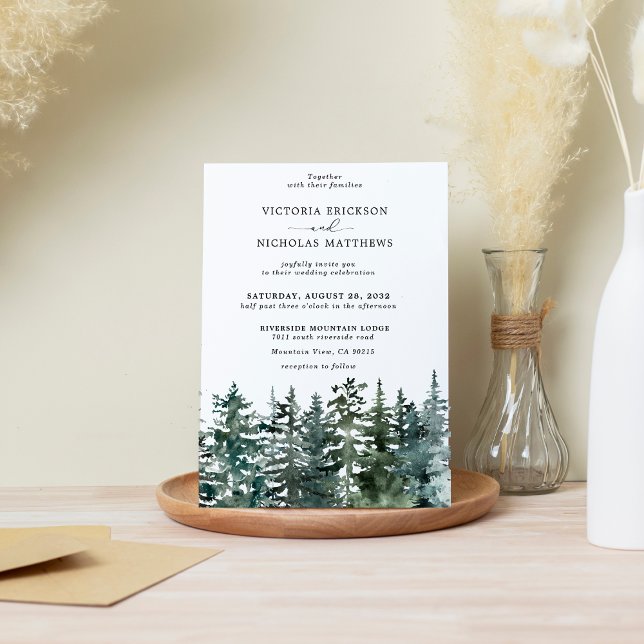 Invitation Rustic Mountain Forest Evergreen Tree Wedding (Créateur téléchargé)