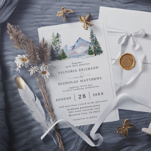 Invitation Rustic Mountain Forest Tree Budget QR Code Wedding (Créateur téléchargé)