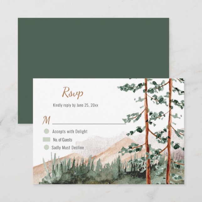 Invitation Rustic Mountains Forest Pine Spruce Trees Mariage (Devant / Derrière)