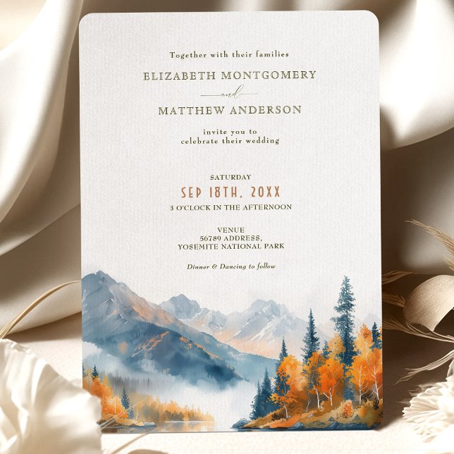 Invitation Rustic Mountains Lake Automne Mariage d'hiver (Créateur téléchargé)