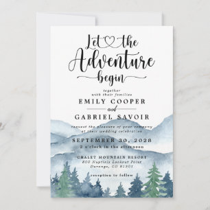 Invitation Rustic Mountains Mariage d'aquarelle de forêt