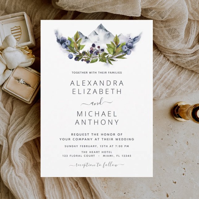 Invitation Rustic Mountains Mariage d'aquarelle de forêt (Créateur téléchargé)