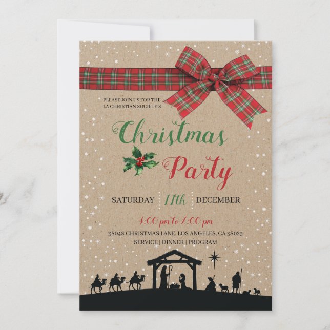 Invitation Rustic Nativity Religious Christmas Party Invitati (Devant)