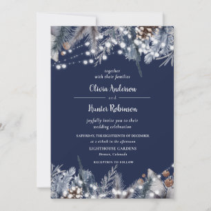 Invitation Rustic Navy Éclairage Chaîne Hiver Mariage Invitat