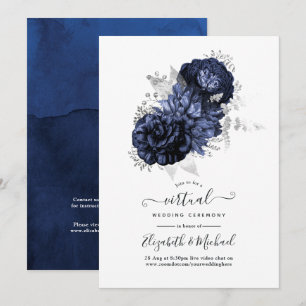 Invitation Rustic Navy et Silver Floral Mariage virtuel