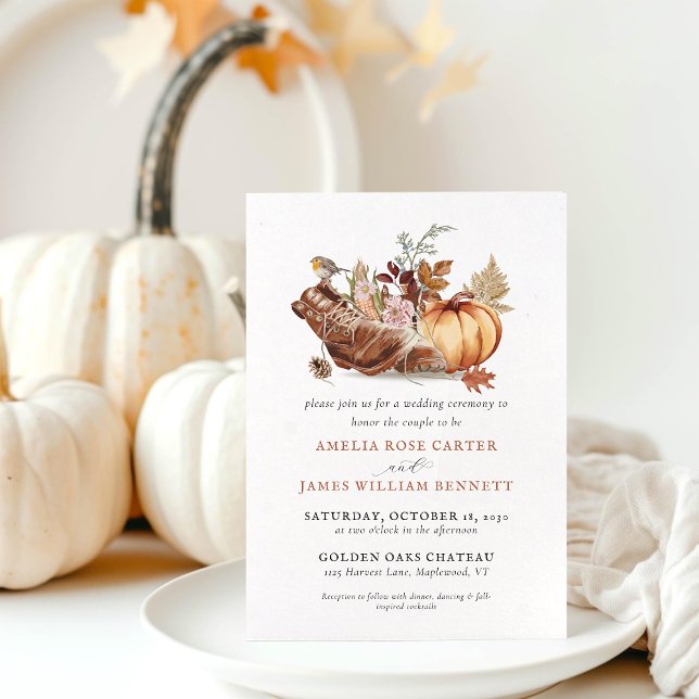 Invitation Rustic Old Boots Automne Citrouille Farm Boho Mari (Rustic Old Boots Fall Pumpkin Farm Boho Wedding Invitation)