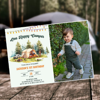 Invitation Rustic One Happy Camper 1ère fête d'anniversaire