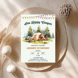 Invitation Rustic One Happy Camper 1ère fête d'anniversaire