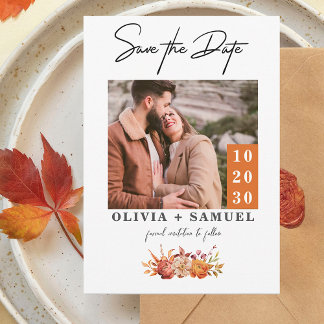 Invitation Rustic Orange Autumn Photo Wedding Enregistrer la 