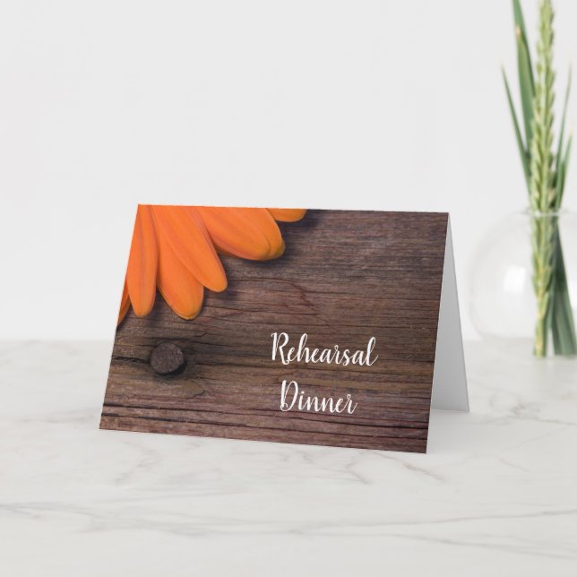 Invitation Rustic Orange Daisy Country Dîner de répétition de (Devant)