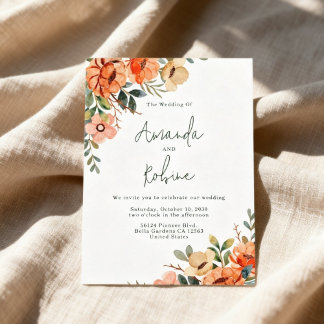 Invitation Rustic Orange Floral Wedding