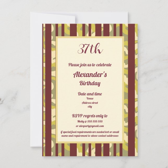 Invitation Rustic Outdoor Stripe Pattern Any Age Birthday (Devant)