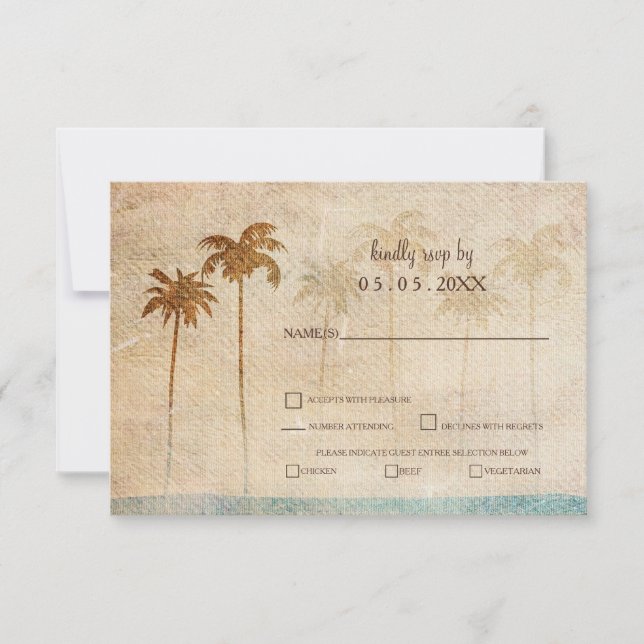 Invitation Rustic Palm Trees Beach Wedding rsvp (Devant)