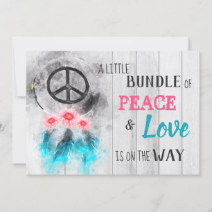 Invitation *~* Rustic Peace Love Hippy Baby shower neutre