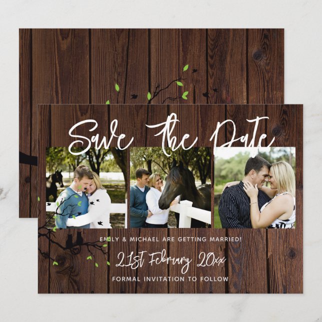 Invitation Rustic PHOTO Collage Enregistrer Le Mariage Date (Devant / Derrière)