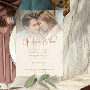 Invitation Rustic Photo Script Cream Dîner de répétition Mari