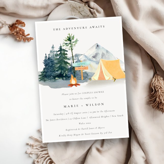 Invitation Rustic Pine Woods Camping Mountain Couples Douche (Créateur téléchargé)