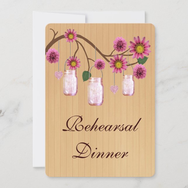 Invitation Rustic Pink Mason Jars Dîner de répétition Invitat (Devant)