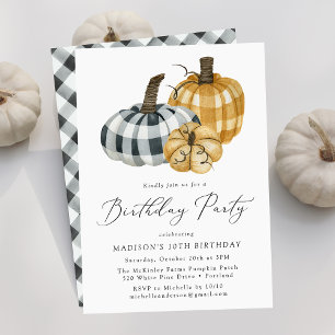 Invitation Rustic Plaid Citrouilles automne fête d'anniversai