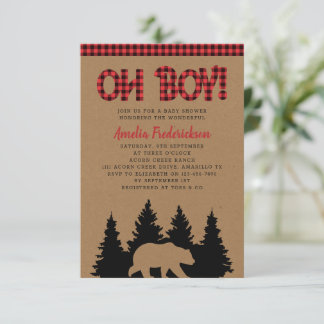 Invitation Rustic Plaid Ours Oh Baby shower garçon