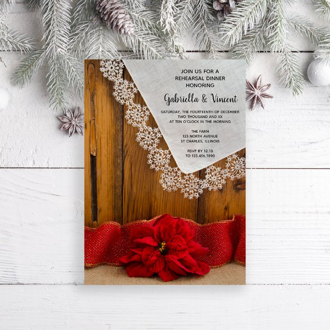 Invitation Rustic Poinsettia Souper de la répétition de maria (Set a rustic wintery tone for your pre wedding barn party dinner party.)