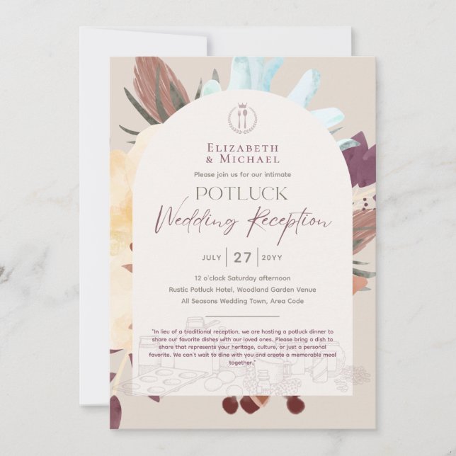 Invitation Rustic POTLUCK Modèle de réception de mariage Invi (Devant)