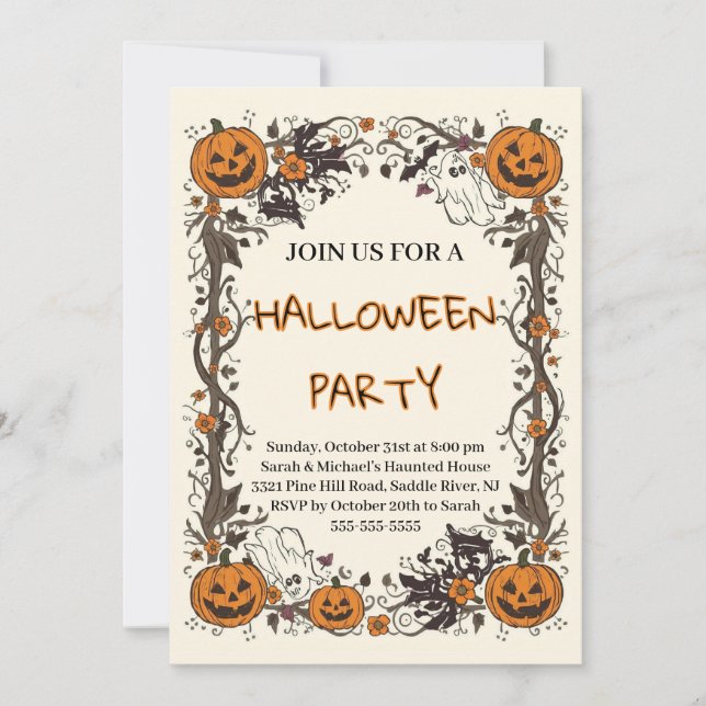Invitation Rustic Pumpkin & Ghost Spooky Fall Halloween Party (Devant)