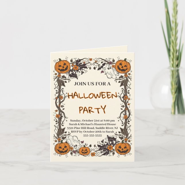Invitation Rustic Pumpkin & Ghost Spooky Fall Halloween Party (Devant)