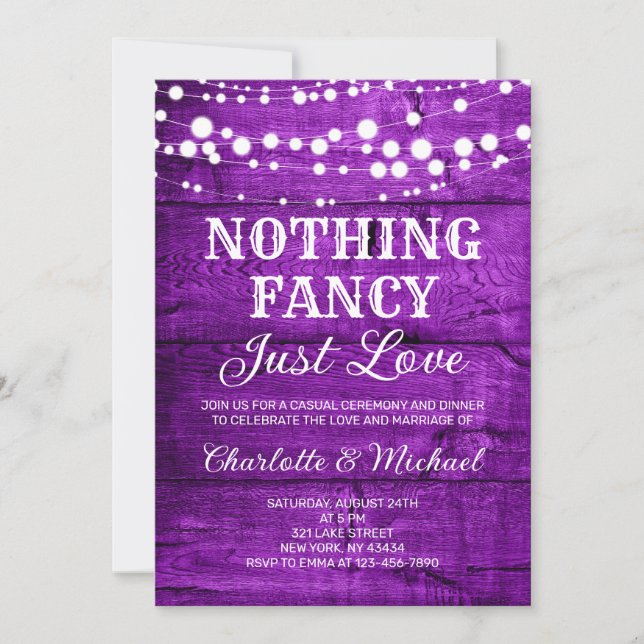 Invitation  Rustic Purple Nothing Fancy Just Love Wedding (Devant)