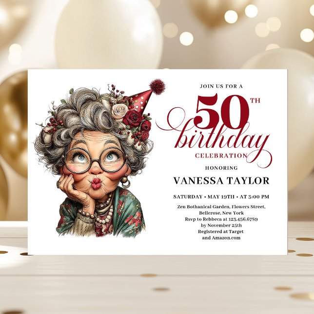 Invitation Rustic Quirky Woman 50th Birthday Whimsical Humor  (Rustic Quirky Woman 50th Birthday Whimsical Humor Invitation)