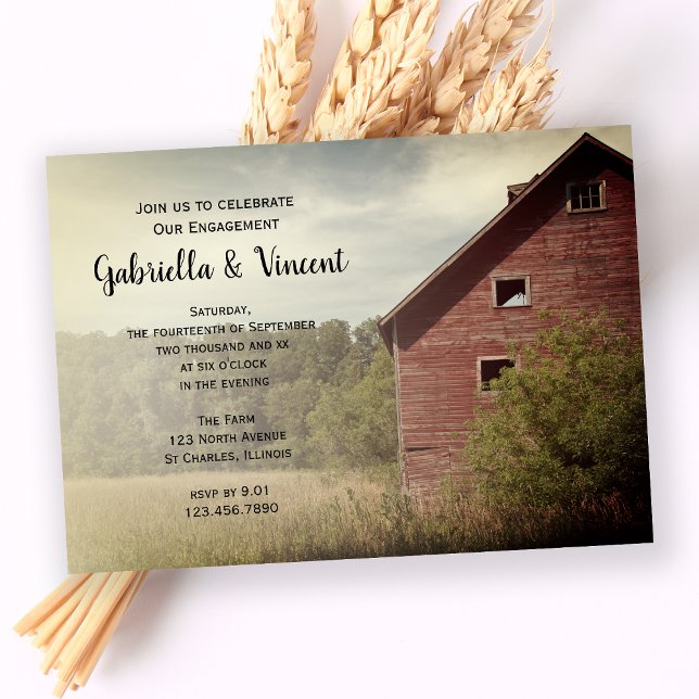 Invitation Rustic Red Barn Country Engagement Party (Créateur téléchargé)