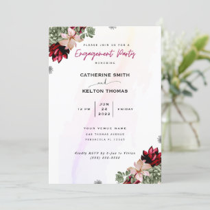 Invitation Rustic Red Elegant Floral Engagement Party