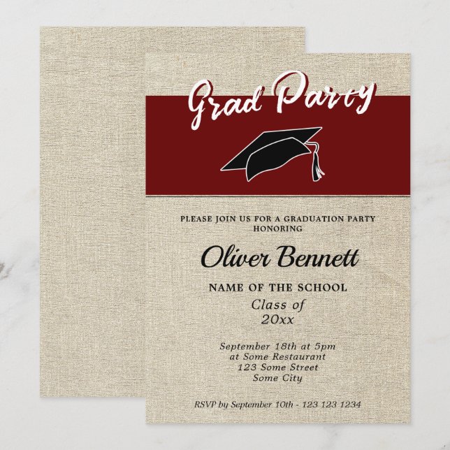 Invitation Rustic Red Graduate Casquette Graduate Party (Devant / Derrière)