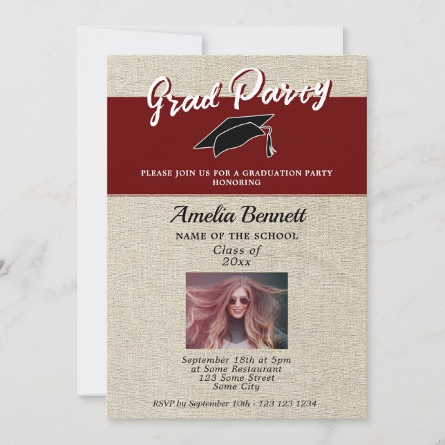 Invitation Rustic Red Graduate Casquette Graduate Party Photo (Devant)