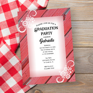 Invitation Rustic Red Grange Wood Floral Farm Graduation Part