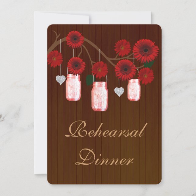 Invitation Rustic Red Mason Jars Dîner de répétition Invitati (Devant)