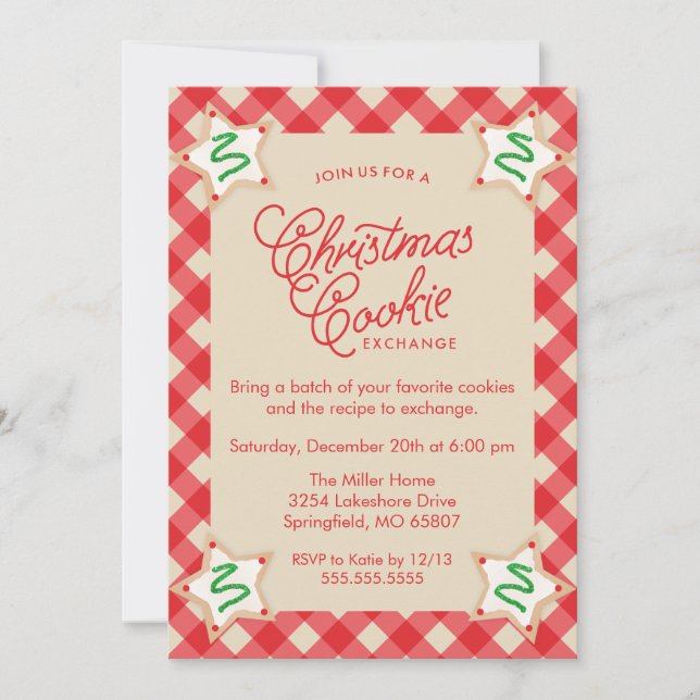 Invitation Rustic Red Plaid Échange de cookies de Noël (Devant)