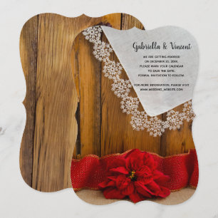 Invitation Rustic Red Poinsettia Mariage d'hiver Enregistrer