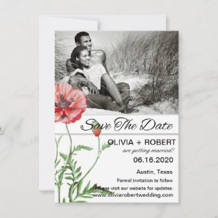 Invitation Rustic Red Poppy Votre Photo Enregistrer La Date