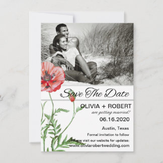 Invitation Rustic Red Poppy Votre Photo Enregistrer La Date